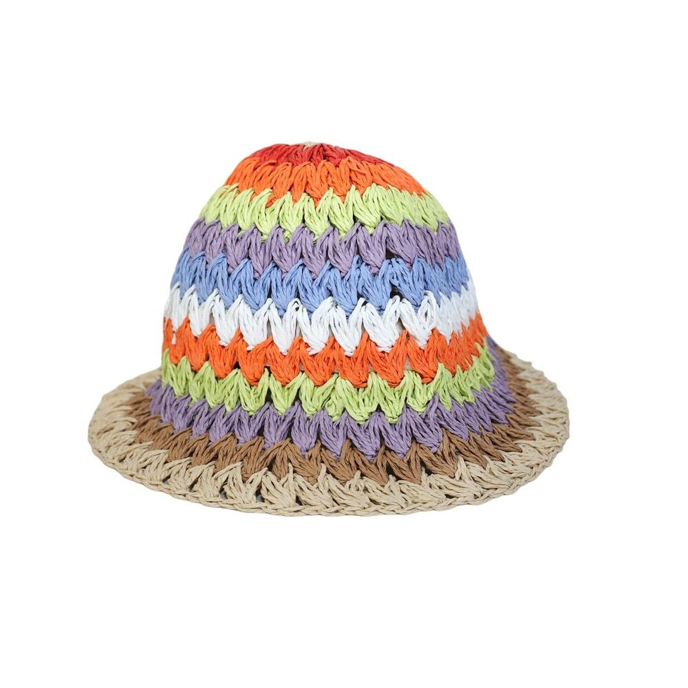 BP Rainbow Stripe Straw Crochet Bucket Hat-Festival Vibes-Boho Summer - NWT